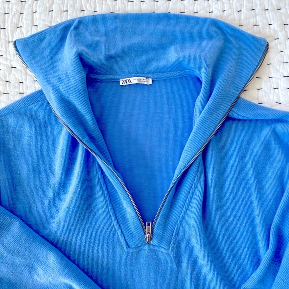 Zara 3/4 Zip Baby Blue Knit Sweater Dress - Picture 2 of 7